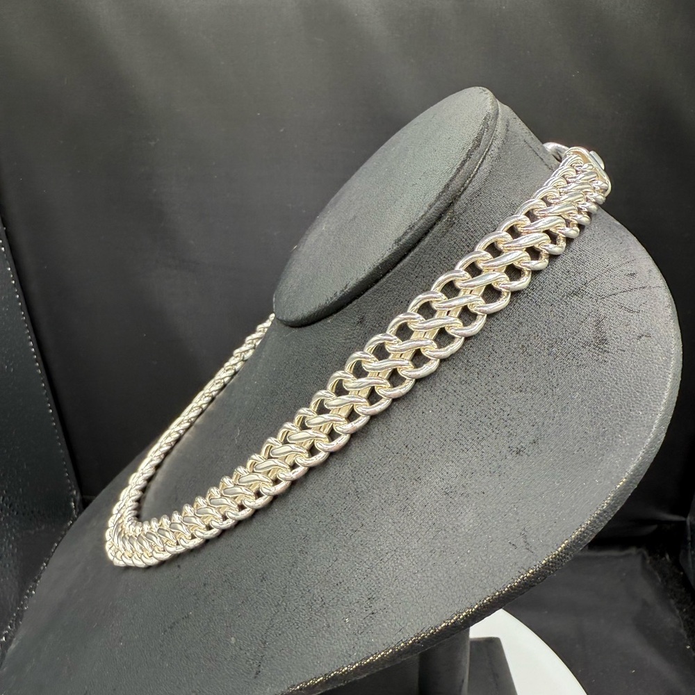 Heavy Solid Sterling Silver Double Curb Chain Nec… - image 4